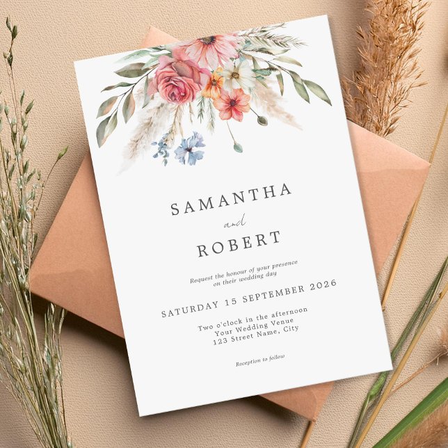 Simple Elegant Rustic Floral Wedding Invitation (Creator Uploaded)