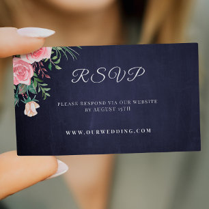 Simple elegant rustic floral wedding website RSVP Enclosure Card