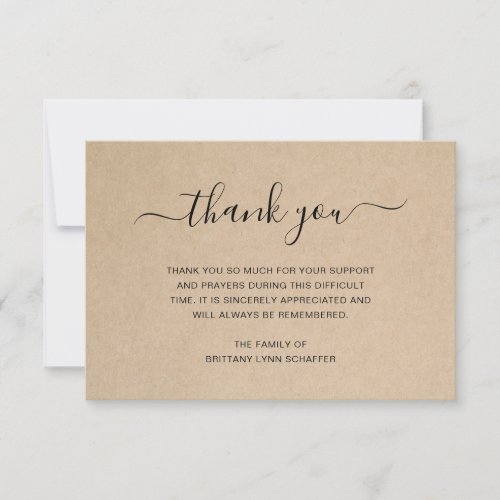 Simple Elegant Rustic Funeral Sympathy Thank You Card