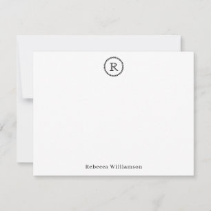 Simple Elegant Rustic Modern Wreath Monogram Black Note Card