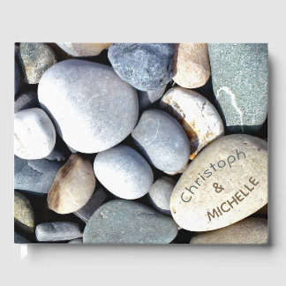 Simple Elegant Rustic Pebble Nature Modern Wedding Guest Book