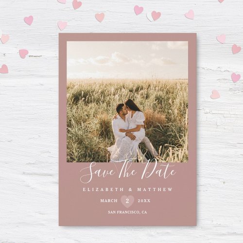 Simple Elegant Rustic Pink Couple Photo Wedding Save The Date