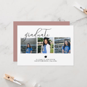 Simple Elegant Rustic Pink Graduation Photo Invitation