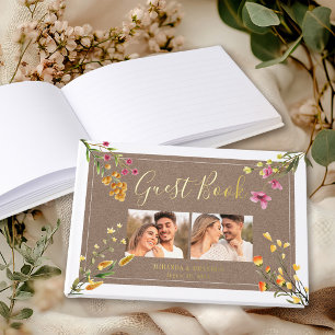 Simple Elegant Rustic Wildflowers Photo Wedding Foil Guest Book