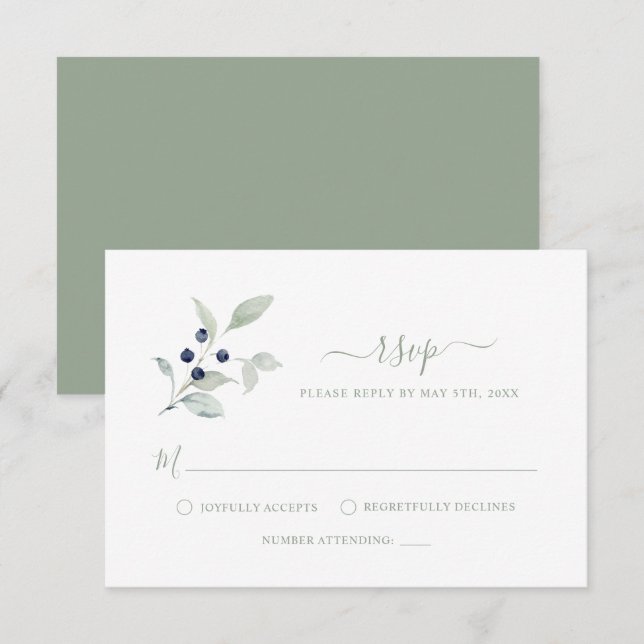 Simple Elegant Sage Botanical RSVP Card (Front/Back)