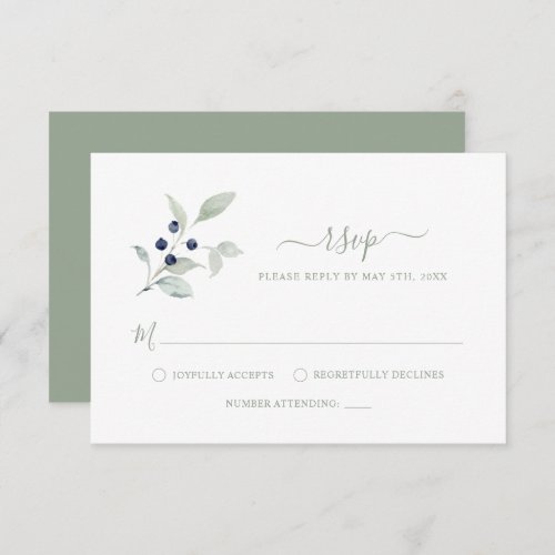 Simple Elegant Sage Botanical RSVP Card