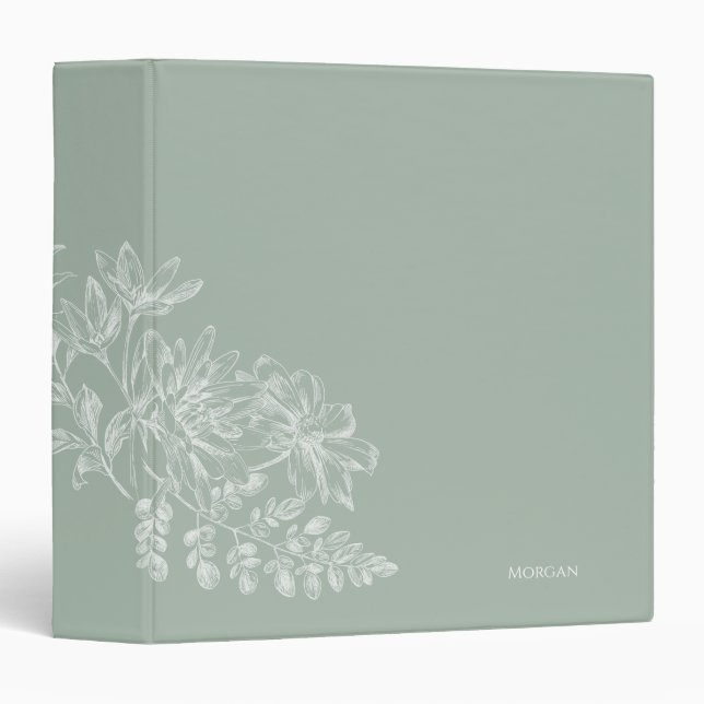 Simple Elegant Sage Green and White 3 Ring Binder (Front/Spine)