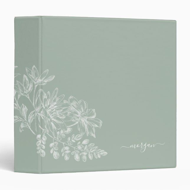 Simple Elegant Sage Green and White Script 3 Ring Binder (Front/Spine)