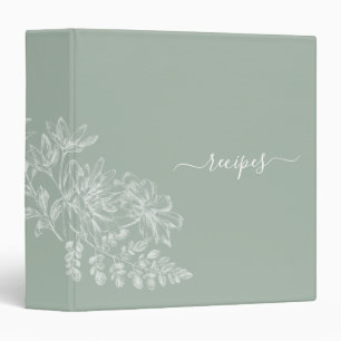 Simple Elegant Sage Green and White Script Recipe 3 Ring Binder