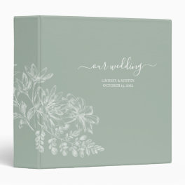 Simple Elegant Sage Green and White Script Wedding 3 Ring Binder