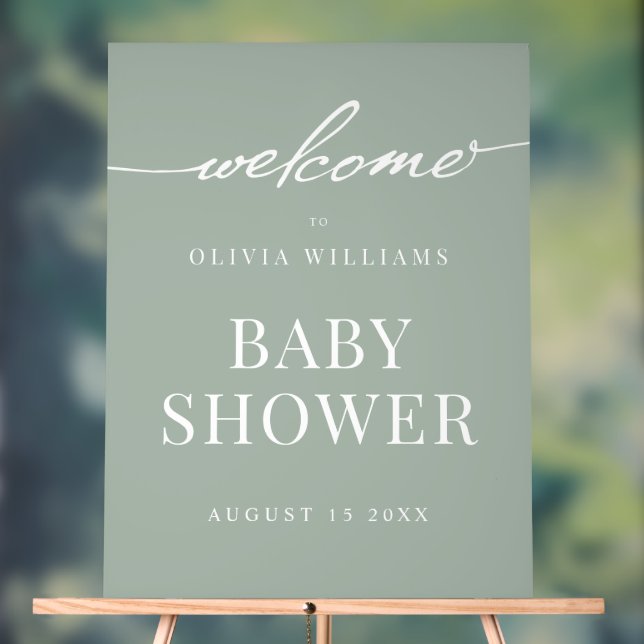 Simple Elegant Sage Green Baby Shower Welcome Acrylic Sign (Neutral)
