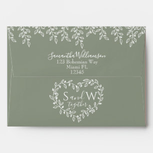 Simple Elegant Sage Green Boho Botanical Wedding Envelope