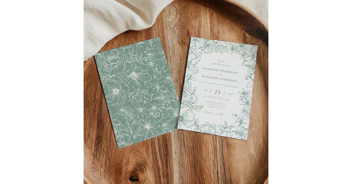 Simple Elegant Sage Green Floral Garden Wedding Invitation | Zazzle