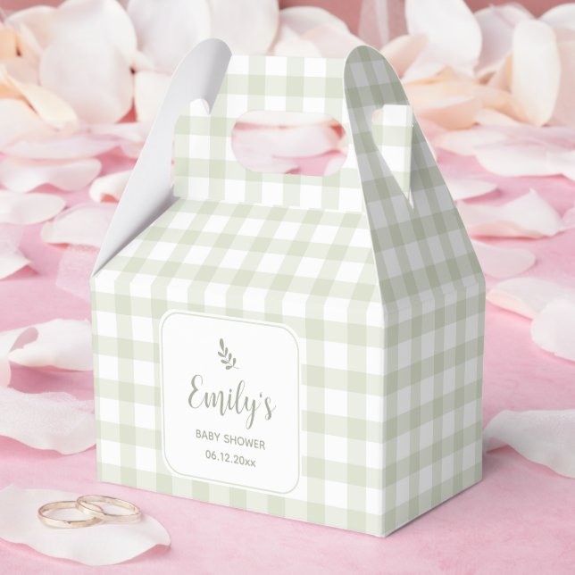 Simple Elegant Sage Green Gingham Baby Shower Favor Boxes (Wedding)