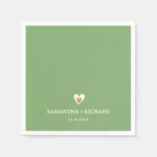 Simple Elegant Sage Green Gold Heart Wedding Napkins