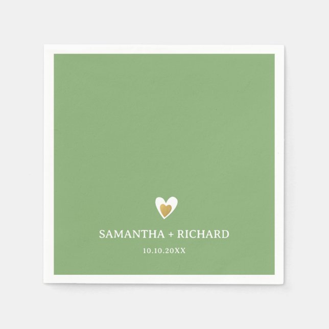 Simple Elegant Sage Green Gold Heart Wedding   Napkins (Front)