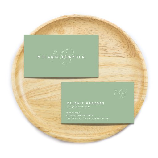 Customizable Simple Elegant Sage Green Minimalist Monogram Business Card