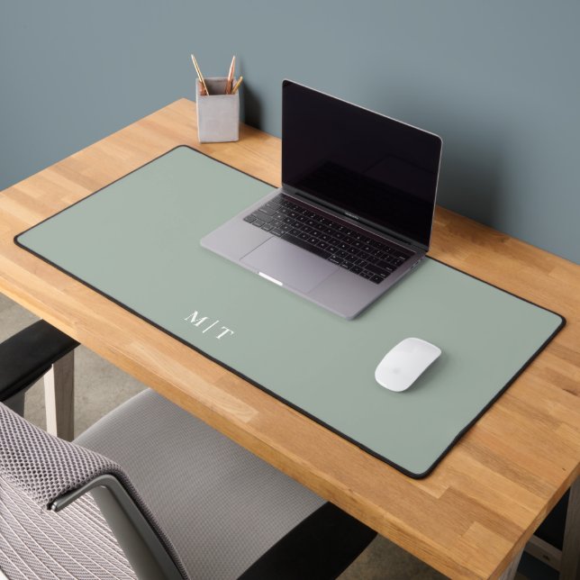 Simple Elegant Sage Green Monogram Initials Desk Mat (Office 2)