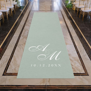 Simple Elegant Sage Green Monogram Wedding Aisle Outdoor Rug
