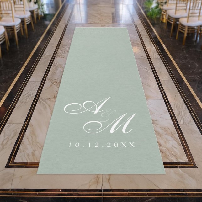 Simple Elegant Sage Green Monogram Wedding Aisle Outdoor Rug (Creator Uploaded)