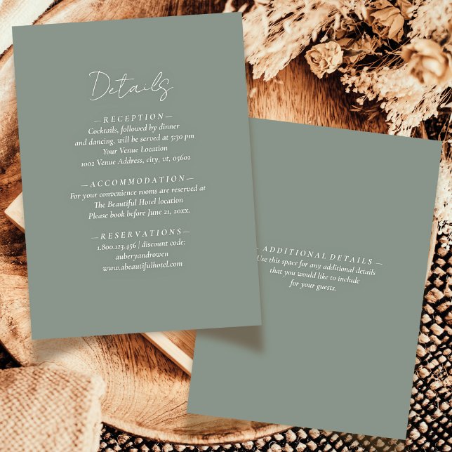 Simple Elegant Sage Green Neutral Wedding Detail Enclosure Card (Creator Uploaded)