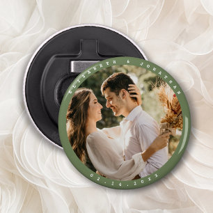 Simple Elegant Sage Green Photo Wedding Favor Bottle Opener