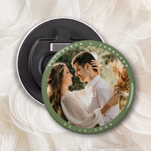 Simple Elegant Sage Green Photo Wedding Favor Bottle Opener (Creator Uploaded)