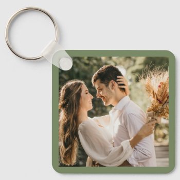 Simple Elegant Sage Green Photo Wedding Favor Keychain by littleteapotdesigns at Zazzle