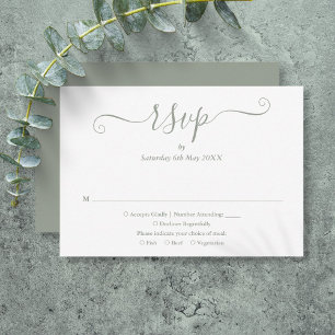 Simple Elegant Sage Green Script RSVP Card