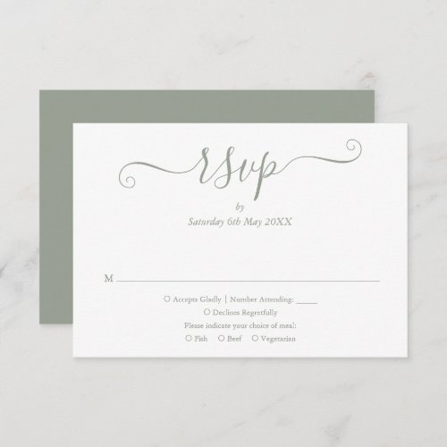 Simple Elegant Sage Green Script RSVP Card