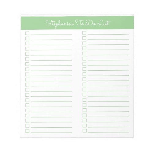Simple Elegant Sage Green Two Column Checklist Notepad