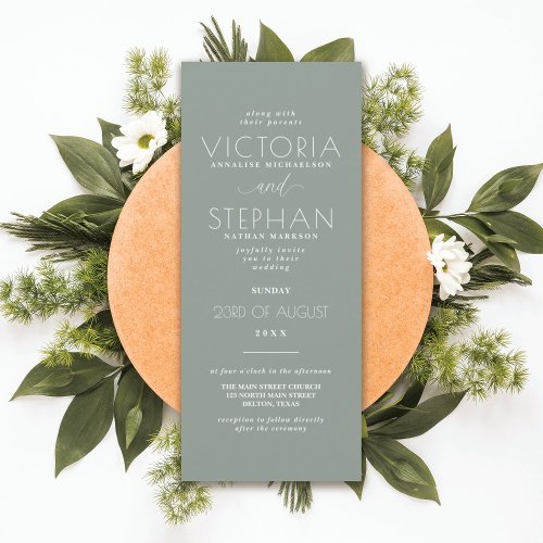 Simple Elegant Sage Green Typography Wedding Invitation
