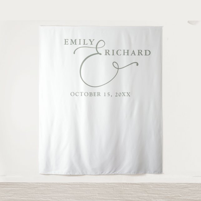 Simple Elegant Sage Green Wedding Photo Backdrop (Front)