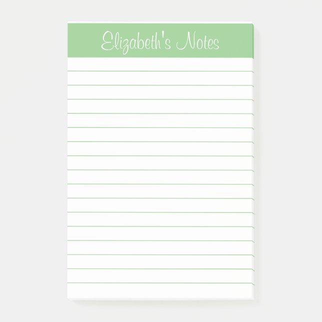 Simple Elegant Sage Name Lined Personalized Post-it Notes (Front)