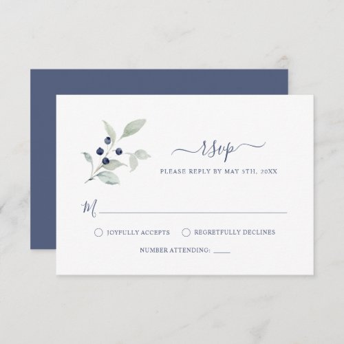 Simple Elegant Sage Navy Botanical Script Wedding Enclosure Card