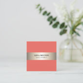 Simple Elegant Salmon Faux Gold Stripe Consultant Square Business Card (Standing Front)