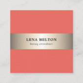 Simple Elegant Salmon Faux Gold Stripe Consultant Square Business Card (Front)