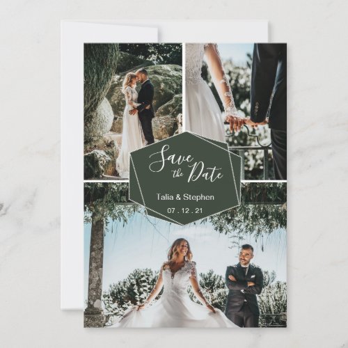 Simple elegant save the date 3 photo grid collage