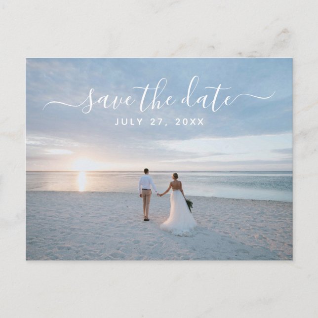 Simple Elegant Save The Date Photo Beach Wedding Postcard (Front)