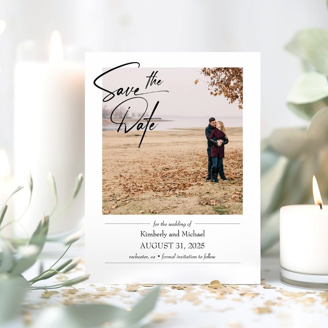 Simple Elegant Save the Date Photo Magnetic Invitation (Elegant Save The Date Photo Cards)