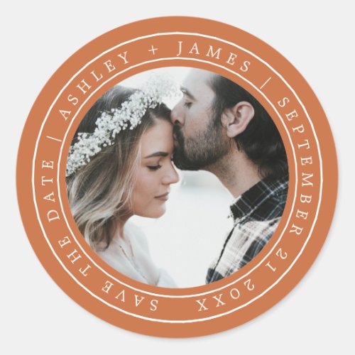 Simple Elegant Save the Date Wedding Photo Orange Classic Round Sticker