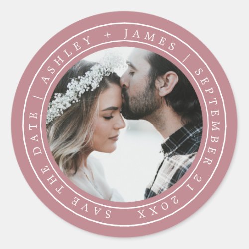 Simple Elegant Save the Date Wedding Photo Purple Classic Round Sticker