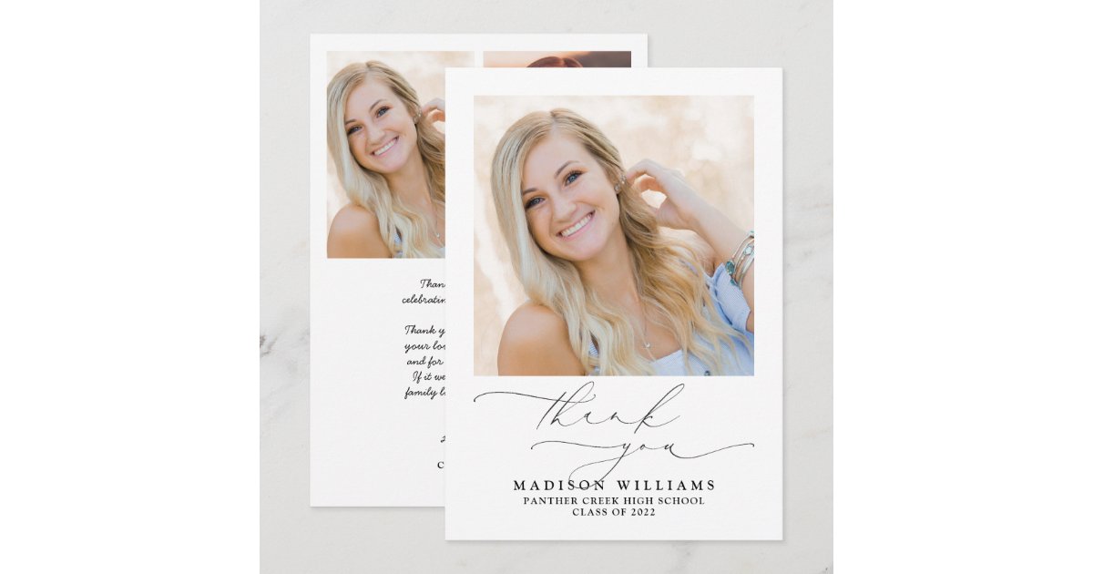 Simple Elegant Script 3 Photo Graduation Thank You Card | Zazzle