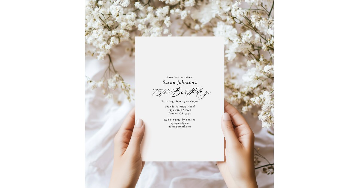 Simple Elegant Script 75th Birthday Party Invitation | Zazzle