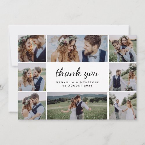 Simple Elegant Script 7 Photo Wedding Thank You Card