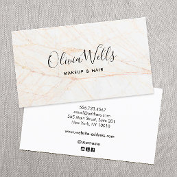 Simple Elegant Script Beauty Hair Stylist Marble   Business Card