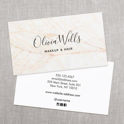 Simple Elegant Script Beauty Hair Stylist Marble   Business Card