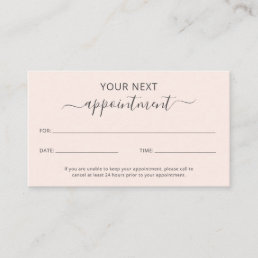 Simple Elegant Script Beauty Salon Blush Pink Appointment Card
