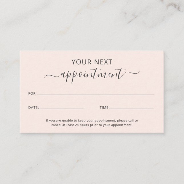 Simple Elegant Script Beauty Salon Blush Pink Appointment Card (Front)