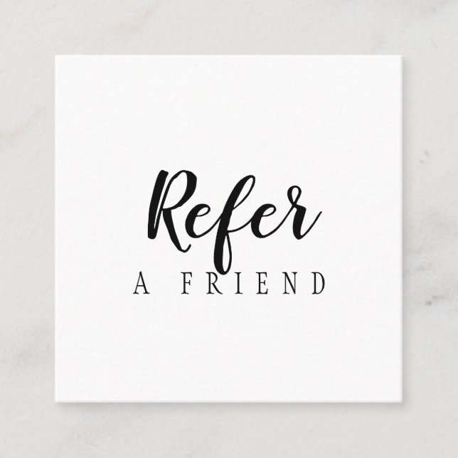 Simple Elegant Script Black and White Referral Card (Front)